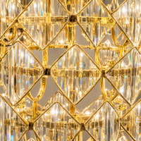 Lustre en cristal de verre multicouche en or de luxe sur mesure, non standard, moderne, grand luminaire suspendu LED pour hall d'hôtel, villa, salle