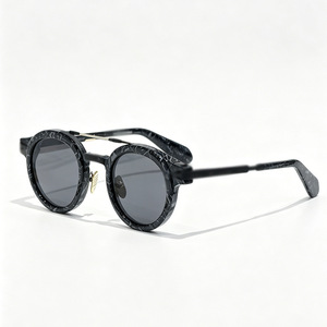 Delage Retro <b>Round</b> <b>Sunglasses</b> Brown Metal <b>Frame</b> Resin Lenses UV400 Polarized Unisex Street Style - Product Image 5