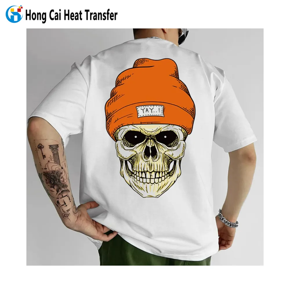 Kaus pria kustom Hongcai 100% kaus grafis ukuran besar katun kaus pria dengan cetak logo