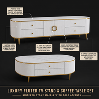 Ensemble de support TV moderne de luxe en bois et marbre Combinaison de support TV de rangement ovale pour salon