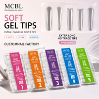 Ongles en gel souple 240 pièces transparents forme cercueil couvrance totale extensions d'ongles marque privée emballage personnalisé vente en gros fournitures de manucure