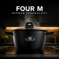 Casserole en aluminium moulé antiadhésive FourM Granite avec couvercle en verre trempé, fond à induction, ustensiles de cuisine, vente en gros et OEM/ODM