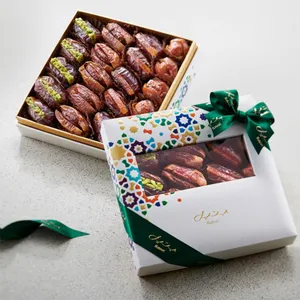 Оптовая продажа, роскошная изысканная коробка для даты с открытым окном, упаковка для Рамадана ручной работы, коробка для свежих дат, фруктов, шоколадного печенья