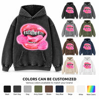Sweat-shirt à capuche oversize délavé à l'acide avec imprimé graphique Sugar Lips, 100% coton, 400 GSM, épais, unisexe, streetwear