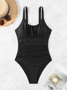 Maillots de bain une pièce personnalisés pour femmes, contrôle du ventre, col carré, froncé, push-up, maillots de bain modestes - Product Image 3