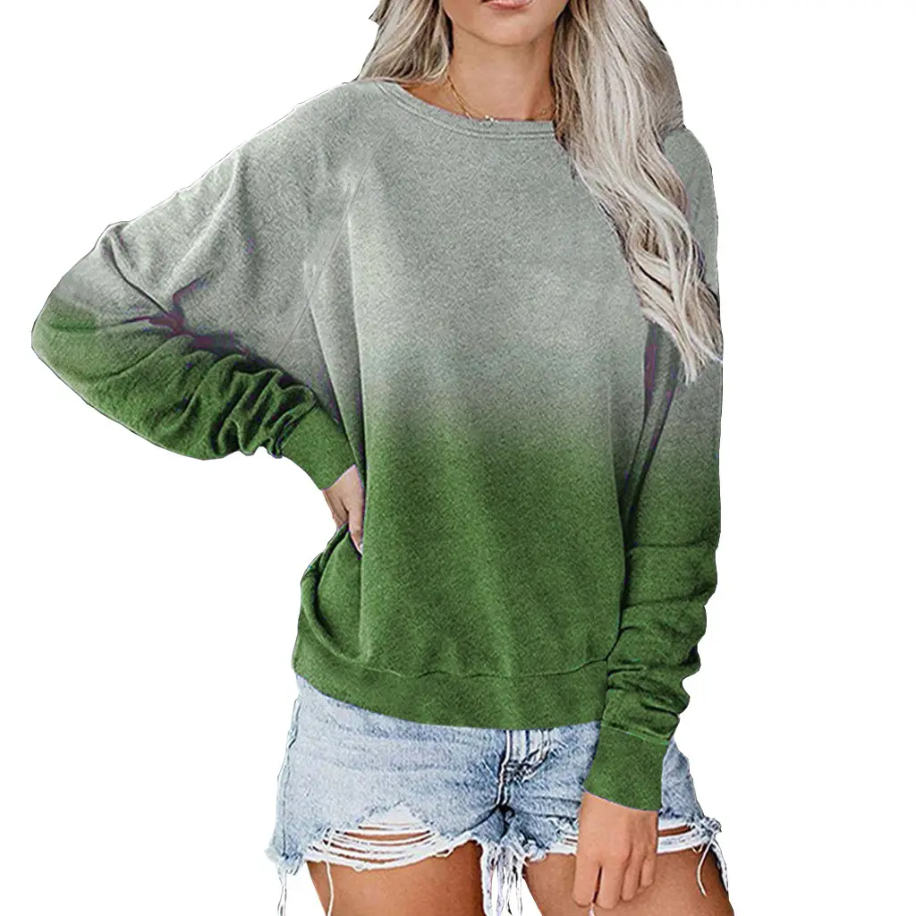 2021 USA Pullover di colore sfumato a maniche lunghe t-shirt allentata maglione Casual esplosivo per le donne all'ingrosso della fabbrica spedizione gratuita