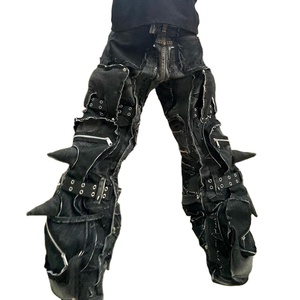 Quần Jean Cotton DIZNEW Phong <span class=keywords><strong>C</strong></span>ách Đường Phố Thời Trang, Quần Jean Hip Hop Oversize Màu Đen, Quần Jean Baggy Rách Tạo Kiểu Cho Nam - Product Image 1