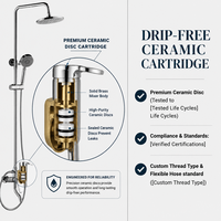 Ensemble bain-douche 3 fonctions à poignée unique, pommeau de douche 8 pouces et douchette à main, poignée et bec en zinc, tube en acier inoxydable 304