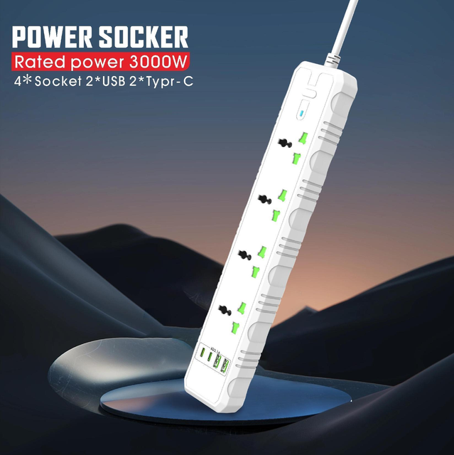 High Quality UK US EU Smart Power Plug Socket 4 Outlet 2 USB and 2 Type Port Surge Protector Power Strip