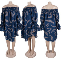 Robe courte décontractée pour femmes, à épaules dénudées, imprimé abstrait, volants, manches longues, pour les vacances