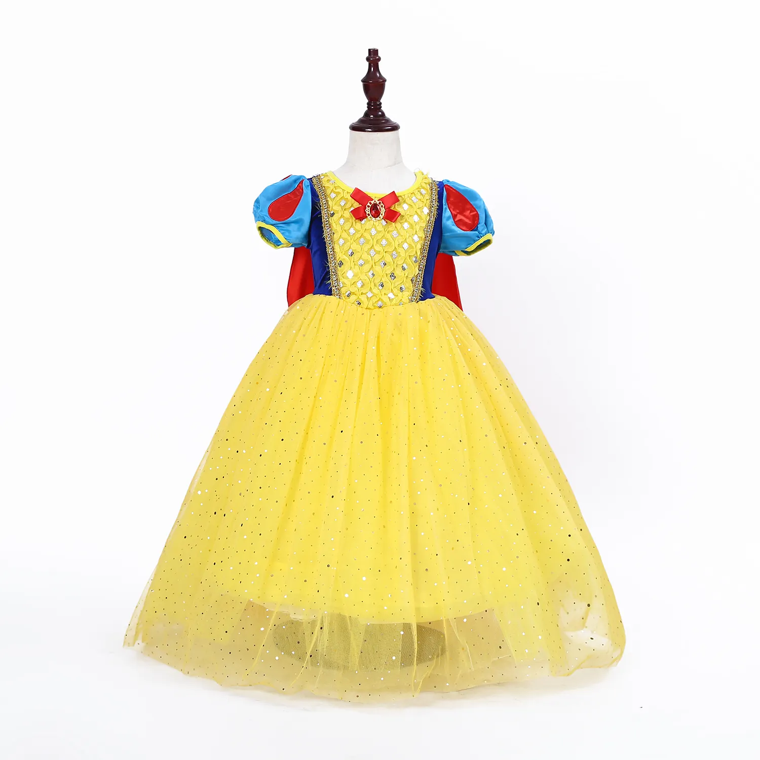 Prinzessin Schnee wittchen Kleid für Mädchen Party Baby Geburtstag Halloween Kostüme Kinder Cosplay Kleidungs stücke mit Umhang und Stirnband E70