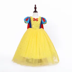 Платье принцессы белоснежное для девочек, праздничные костюмы на день рождения и Хэллоуин, детская одежда для косплея с плащом и повязкой на голову, E70