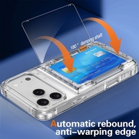 Coque de téléphone portable transparente deux-en-un en acrylique rigide à bords souples avec support rabattable et fente pour cartes, protection haut de gamme