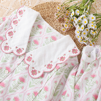 Ensemble de pyjamas à fleurs pour filles d'été doux col en dentelle rose tissu tissé brodé vêtements de maternité