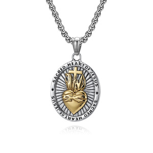 Sacred Heart Of Jesus <b>Cross</b> Pendant Stainless Steel Necklace For Men Religious Charm Gift Jewelry - Product Image 5