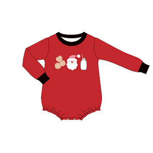 Vente en gros de vêtements de Noël rouges avec appliques du Père Noël pour enfants, garçons et filles, barboteuse d'hiver en coton tricoté pour bébés - Product Image 3