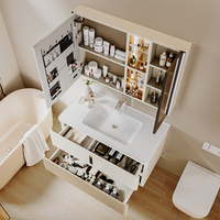 Meuble de salle de bain avec lampe miroir intelligente combinaison avec table de lavage des mains en céramique et un lavabo simple