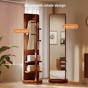 Espejo de pie giratorio de cuerpo entero para uso doméstico, espejo móvil para vestir, espejo grande para dormitorio con perchero integrado, moderno y minimalista - Product Image 2