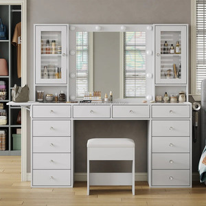 Tocadores de Maquillaje Modernos Blancos al por Mayor para Dormitorio y Uso en Hoteles, Gran Almacenamiento y Espejo con Iluminación LED, Servicio OEM - Product Image 1