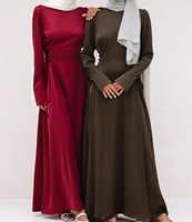 Personalizado de manga larga islámica túnica Lisa Abaya musulmán cinturones elegantes satén Color sólido Kimono Abaya Dubai