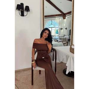 Robe de soirée marron Allaia, robe de bal à sequins avec col montant, taille empire, style formel simple, taille XS - Product Image 3
