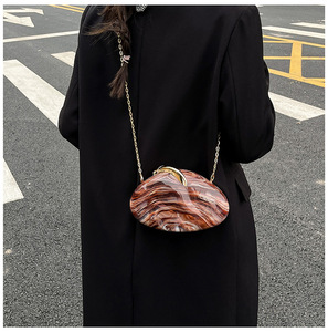 Bolso de mano ovalado de acrílico para mujer, bolso de mano metálico brillante, bolso cruzado con cadena desmontable para boda, fiesta, banquete - Product Image 5