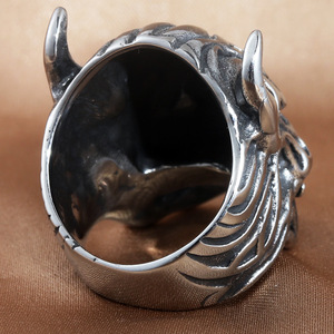 Anillo de Acero Inoxidable con Cara de Toro Monstruo para Hombre, Joyería Punk, Color Plateado, Accesorio de Fiesta, Diseño Geométrico 213031 - Product Image 2