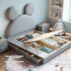 럭셔리 하이 퀄리티 현대 부드러운 침대 보관 인조 가죽 소나무 나무 프레임 쉬운 조립과 소년을위한 어린이 침대 - Product Image 5