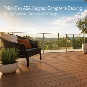 Planches de terrasse composites ASA de 3e génération 3000x125x22.5mm, anti-fuite, WPC, R11, antidérapantes, Euroclass B - Product Image 1