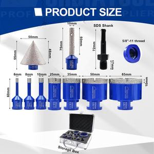 مجموعة من 10 قطع لحفر الماس بـ 10 ثقوب مقاس 5/8 بوصة-11 بأحجام <span class=keywords><strong>6</strong></span>/8/10/25/35/50/65 ملم ولقمة طحن إصبعية 10 ملم ولقمة تشطيب حواف 2 بوصة - Product Image 5