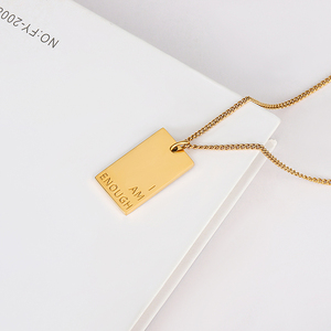 En Acier Inoxydable Je Suis Assez Personnalisé Unisexe Géométrique Graver Mot Collier Déclaration Logo Plaqué Or Forme Carrée Collier - Product Image 3