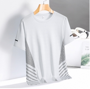 Liu Ming barato personalizado al por mayor ropa de verano para hombres seda de hielo transpirable cuello redondo manga corta Spandex camisetas deportivas - Product Image 3