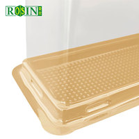 Boîte à gâteau en mousse rectangulaire transparente en PET de qualité alimentaire personnalisée avec base dorée, emballage en plastique jetable