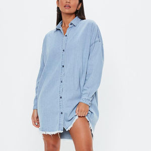 Su ordinazione Delle Donne Cotone A Maniche Lunghe Abbigliamento Stone Washed Plus Size Light Blue Denim Vestito - Product Image 6