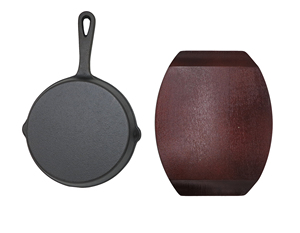 Padella in ghisa pretrattata con doppio beccuccio per versare, manico ad anello, antiaderente, compatibile con tutti i tipi di fornelli, con manico in legno - Product Image 4