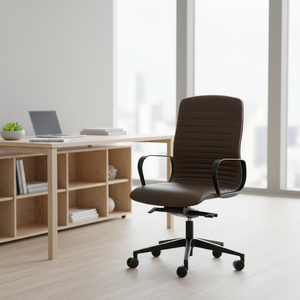 Silla Ejecutiva VAGHI, Diseño Minimalista, Respaldo Sólido, Reposabrazos Fijos, Base Giratoria de Aluminio Negro, Tapicería de Cuero, Altura Ajustable - Product Image 6