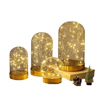 Dôme de verre blanc avec lumière, avec Base métallique en or pour cadeaux de bricolage
