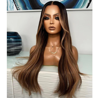 Longue ligne droite Luxe couleur perruques cheveux humains brun cendré blond vague naturelle Transparent avant de lacet perruques sans colle perruques de cheveux humains