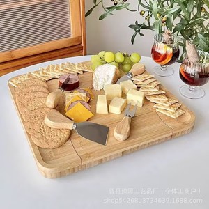 Bamboo Cheese <b>Board</b> Set With <b>Tools</b> Round Serving Tray For Cheese And Fruit Multi Functional Cutting <b>Board</b> - Product Image 3