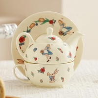 Service à thé Alice plaqué or, un ensemble esthétique de tasses à café en porcelaine avec soucoupes, écologique, haut de gamme européen, cadeau de l'après-midi