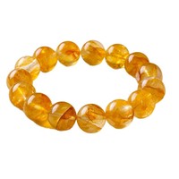 Bracelet en cristal de Brookite jaune naturel à perles rondes, simple tour, ornement cadeau Chine ; Mariage/Anniversaire/Remise de diplôme/Inauguration de maison