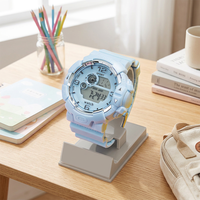 Montre de sport numérique rose pour étudiants et enfants, montre-bracelet électronique avec bracelet en silicone, affichage lumineux
