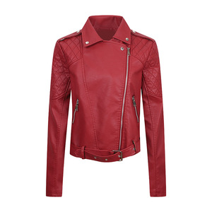 Vêtements de moto pour femmes, <span class=keywords><strong>cuir</strong></span> court, simili <span class=keywords><strong>cuir</strong></span> PU, coupe ajustée, effet délavé, tendance - Product Image 3