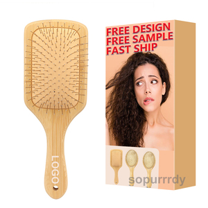 Peigne à coussin d'air en bois avec logo personnalisé - Brosse de massage du cuir chevelu à picots en acier et grande planche pour cheveux raides, pour un coiffage volumineux - Product Image 1