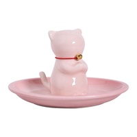Porte-encens en céramique chinoise motif chaton de dessin animé, brûleur d'aromathérapie, ornement de table à thé, boîte en papier pour intérieur