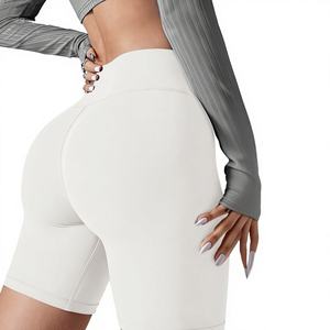 Shorts de sport taille haute pour femmes, couleur unie, taille élastique, coupe ajustée, en Spandex/Nylon, pour l'entraînement, style short-jupe - Product Image 1