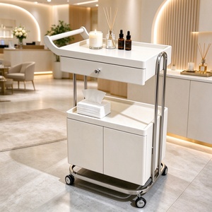Carrito de Madera Blanco Portátil de Alta Gama para Salón de Belleza y Spa con Estante para Tratamientos y Camas de Masaje para Salón, Spa y Barbería - Product Image 6
