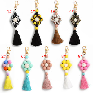 Vente chaude Tissé Silicone Mousqueton Gland Porte-clés avec Perles De Fleurs pour Femmes <span class=keywords><strong>Chien</strong></span> Panda Motif Sac Charme Pendentif - Product Image 2