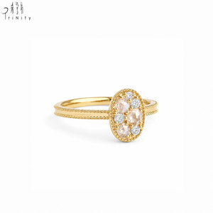 Bague en or jaune massif 18 carats avec diamant naturel taille rose vintage, sertie de milgrain, empilable, bijoux fins pour femme, vente en gros - Product Image 2