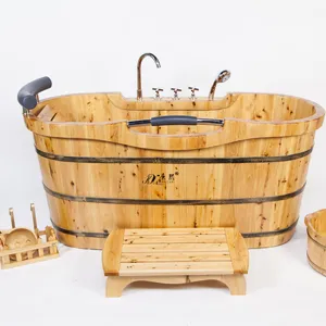 150cm 59 pouces conception européenne autoportante haute qualité bon prix baignoires en bois portables avec robinets bains à remous en gros Offre Spéciale